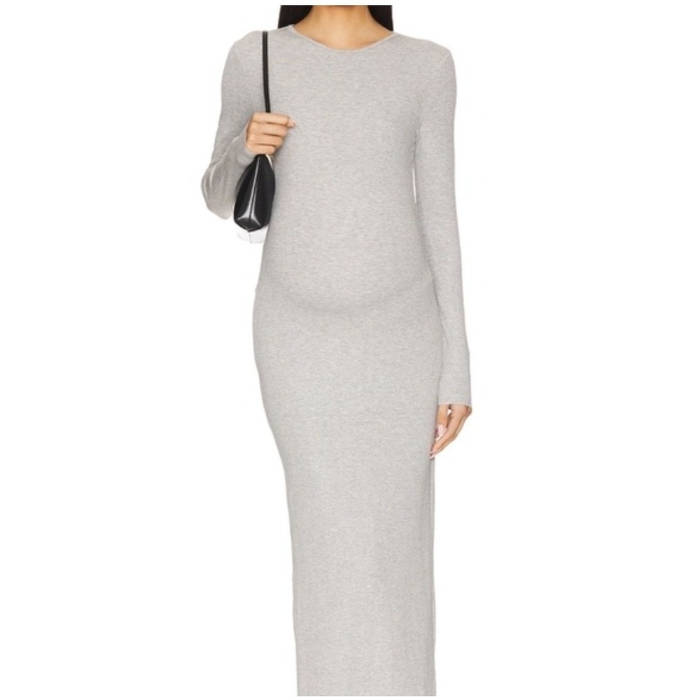 Bumpsuit Long Sleeve Maxi Dress Size M Grey Ribbed Bodycon Stretch Maternity
